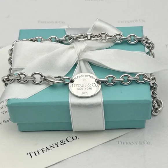 Tiffany & Co Return to Tiffany Oval Tag Choker Necklace Sterling Silver Gift Box - Picture 11 of 14